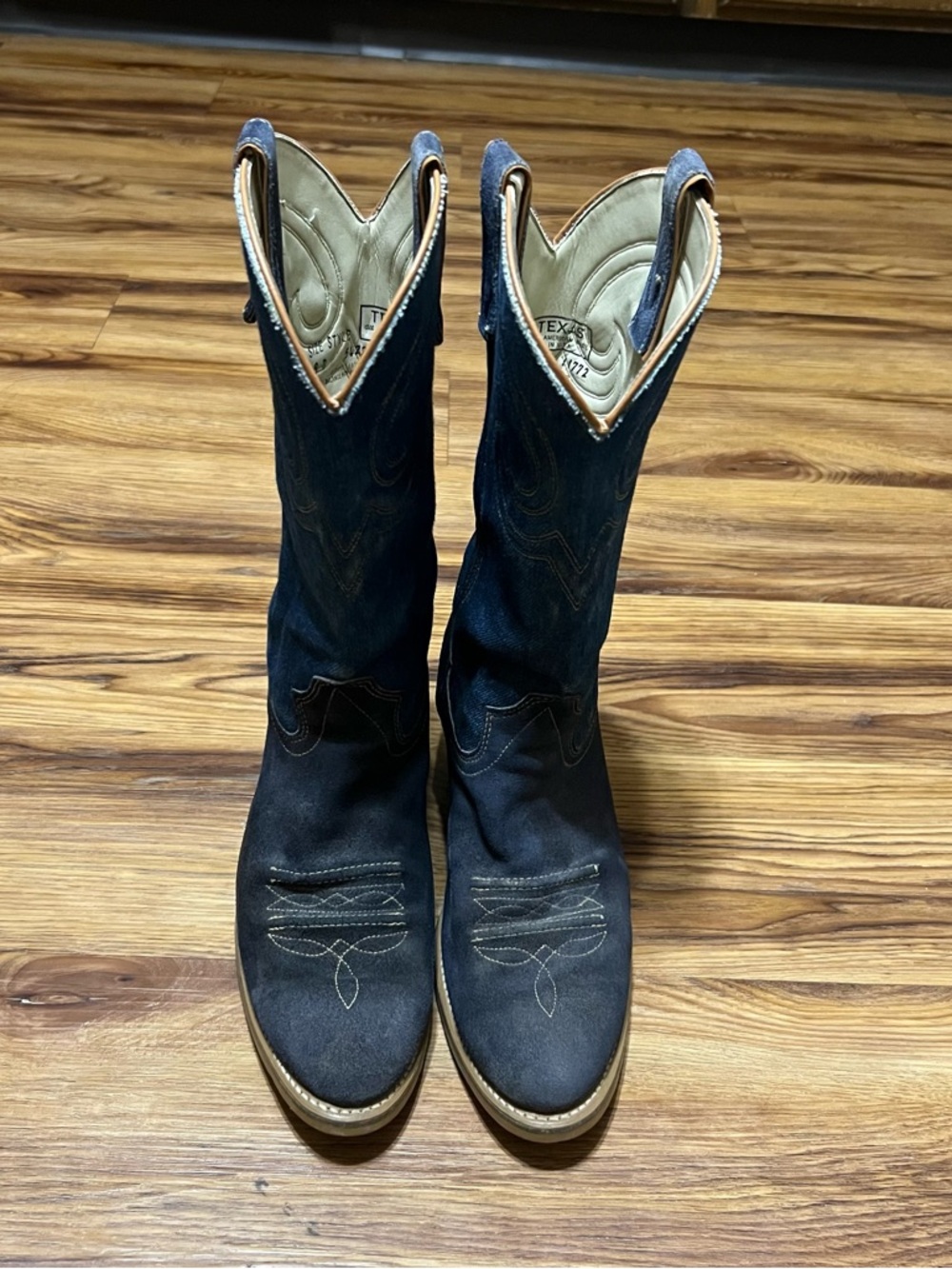 Men's Dark Blue Denim & Suede Western Boots - Picture 2 of 7